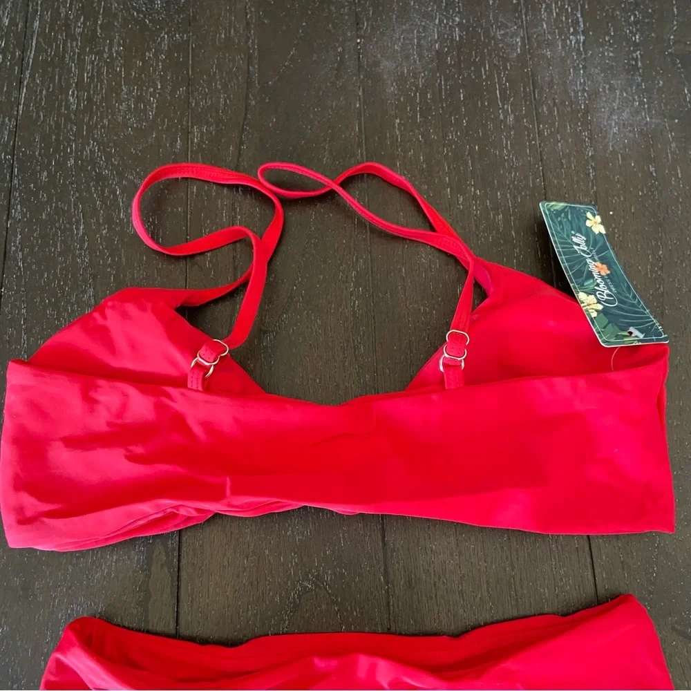 Blooming Jelly Womens Tie Knot High Rise Two Piece Cherry Red Swimsuit Small NWT